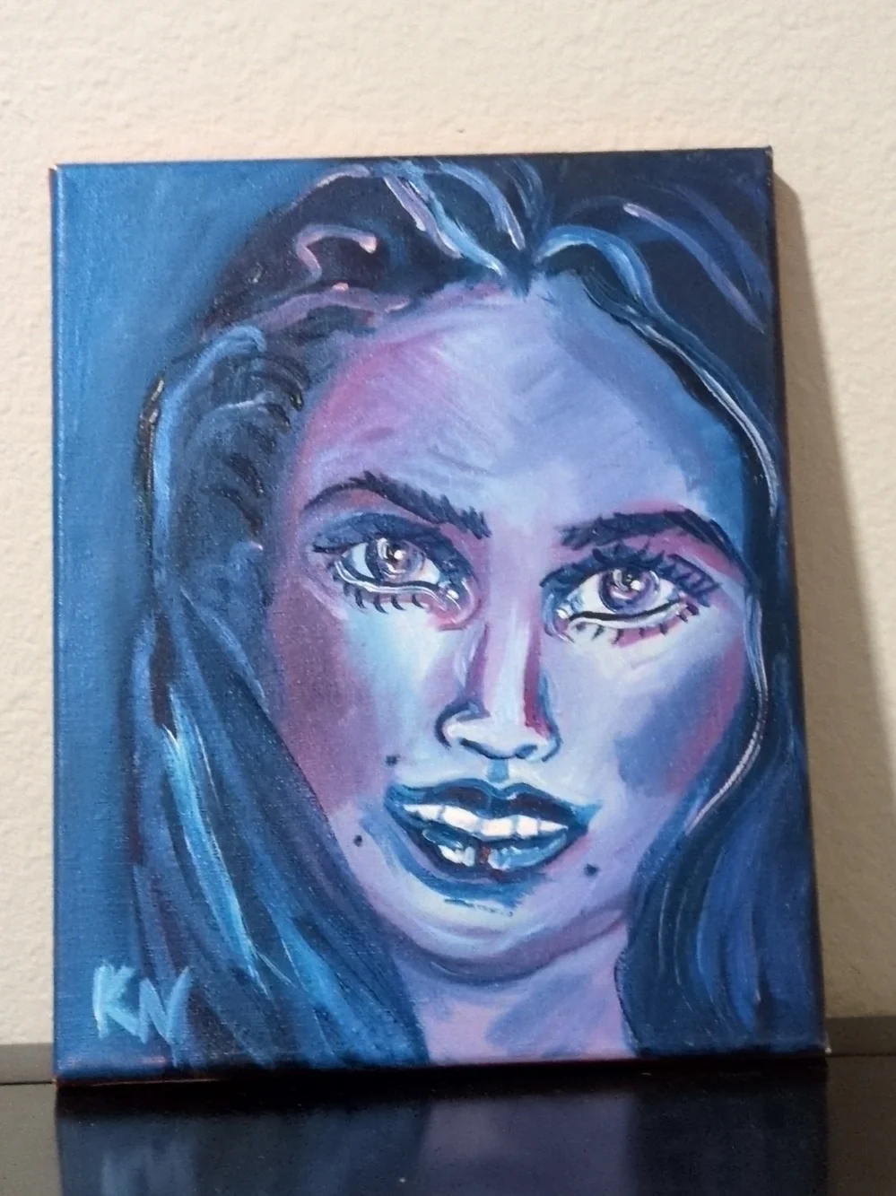 Hand-Painted Blue & Purple Oil Painting Portrait Canvas